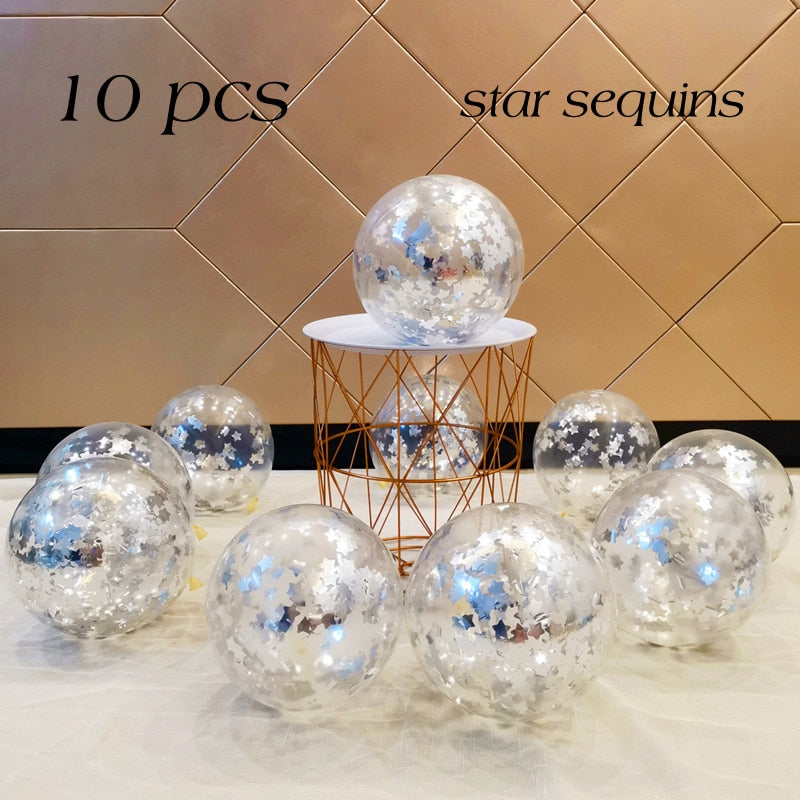 Metallic Confetti Transparent Latex Balloons