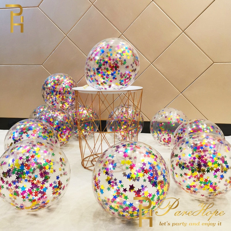 Metallic Confetti Transparent Latex Balloons