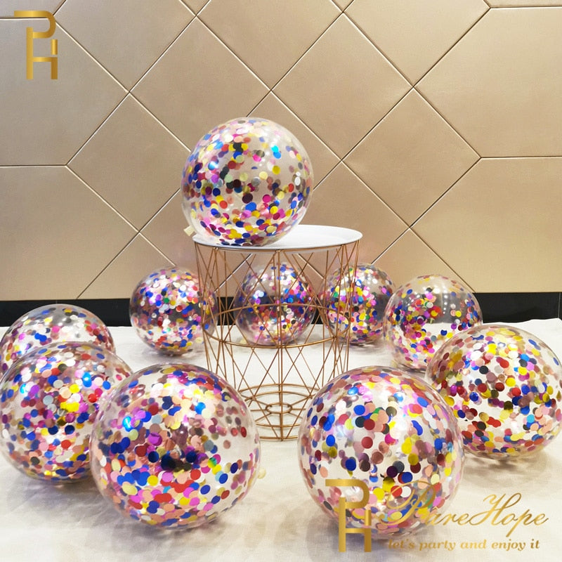 Metallic Confetti Transparent Latex Balloons